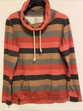 AMPERSAND AVE Striped Cowl Sweatshirt in Coral, Brown & Gray